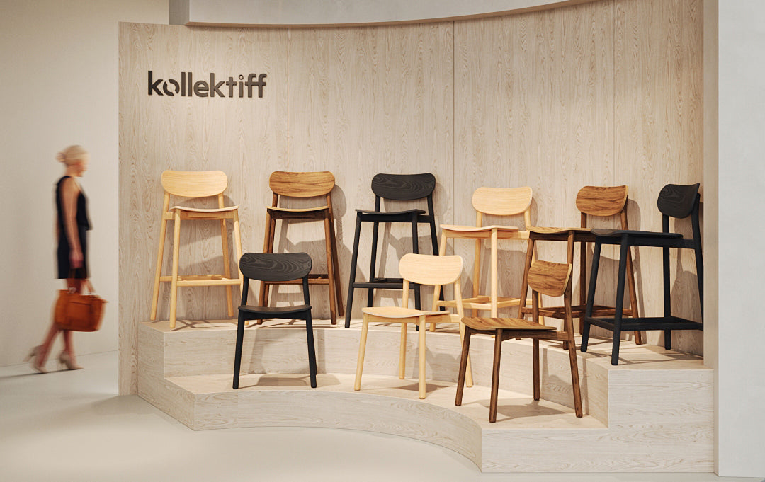Ojai Wood Stool by Kollektiff, showing ojai wood stools in live shot.