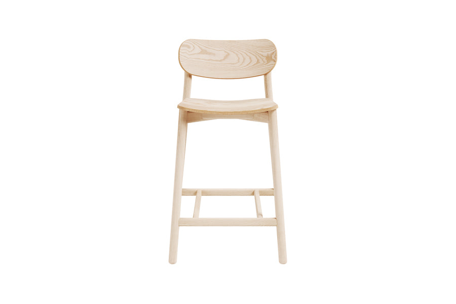 Ojai Wood Stool by Kollektiff, showing front view of ojai wood stool in counter/clear oak wood/none.