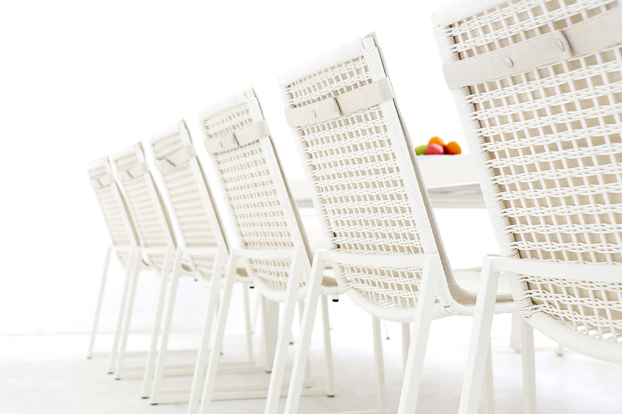 Olaf Dining Side Chair by Mamagreen, showing closeup view of olaf dining side chairs in live shot.