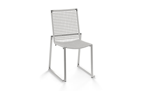 Olaf Dining Side Chair by Mamagreen - Hairline 304 Stainless Steel, Snow White Round Wicker.