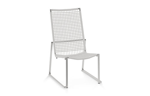 Olaf Easy Armless Chair by Mamagreen - Hairline 304 Stainless Steel, Snow White Round Wicker.