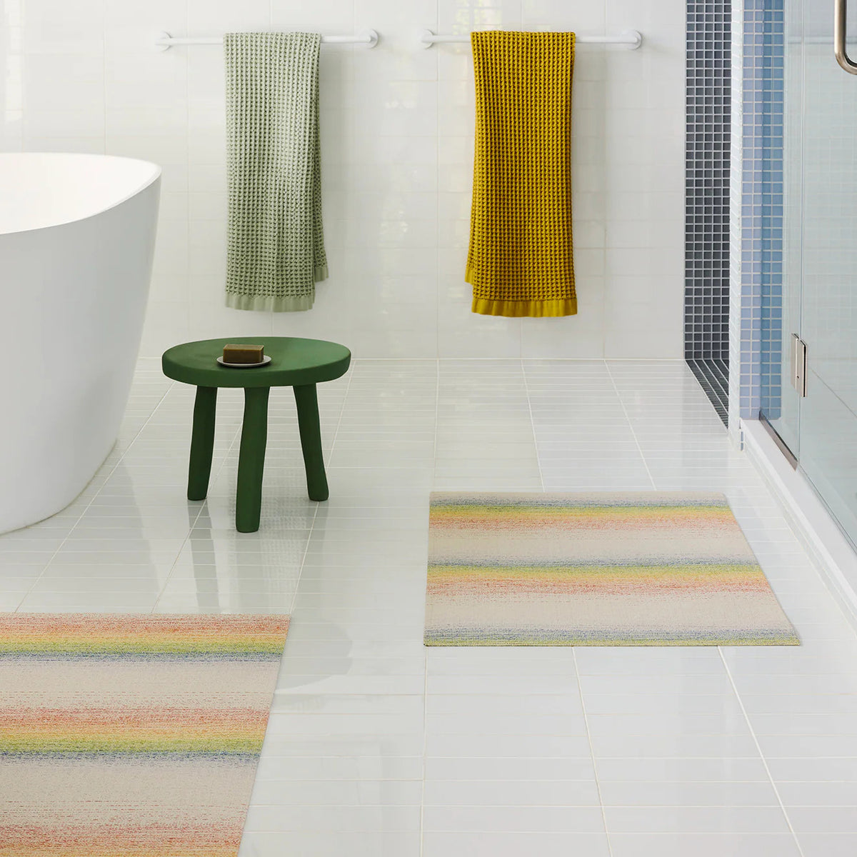 Ombre Woven Floor Mat by Chilewich, showing ombre woven floor mats in live shot.