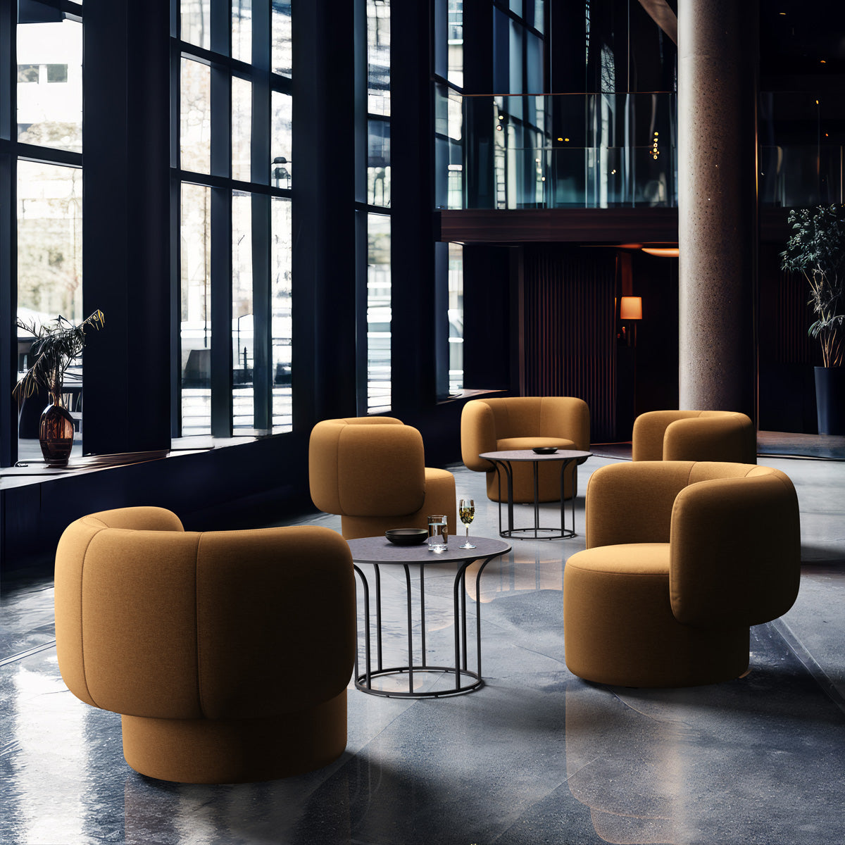 Ora Swivel Lounge Chair by B&T, showing ora swivel lounge chairs in live shot.