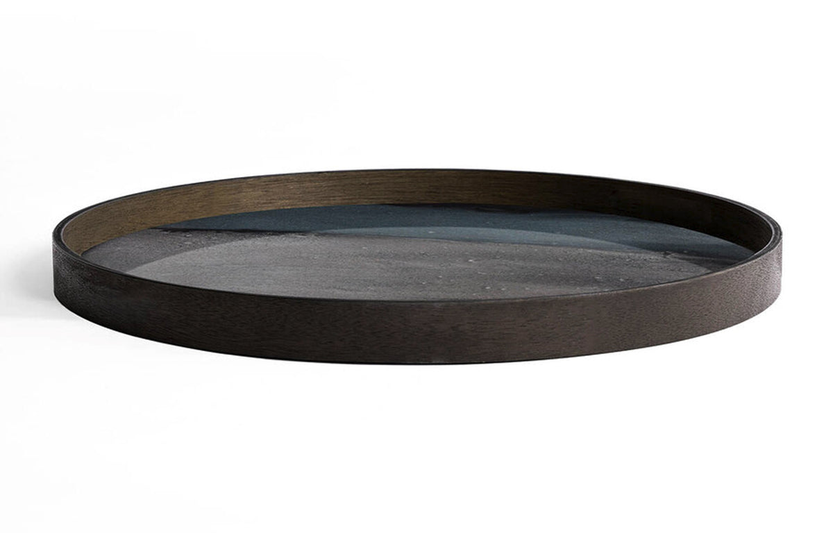 Organic Glass Tray by Ethnicraft - Round Large, Graphite Pattern.