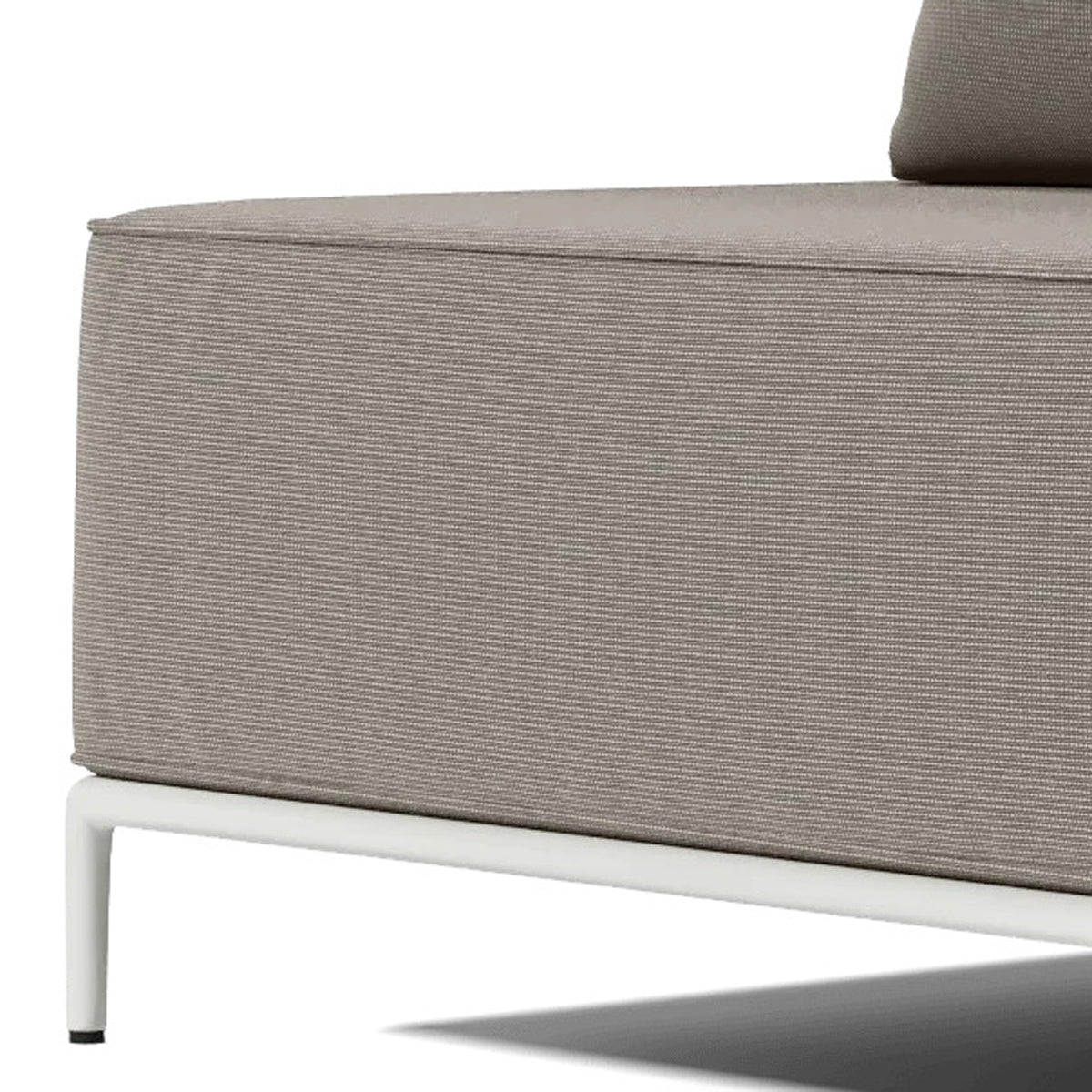 Orien Outdoor Armless Chair by Viesso, showing closeup view of orien outdoor armless chair in taupe fabric.