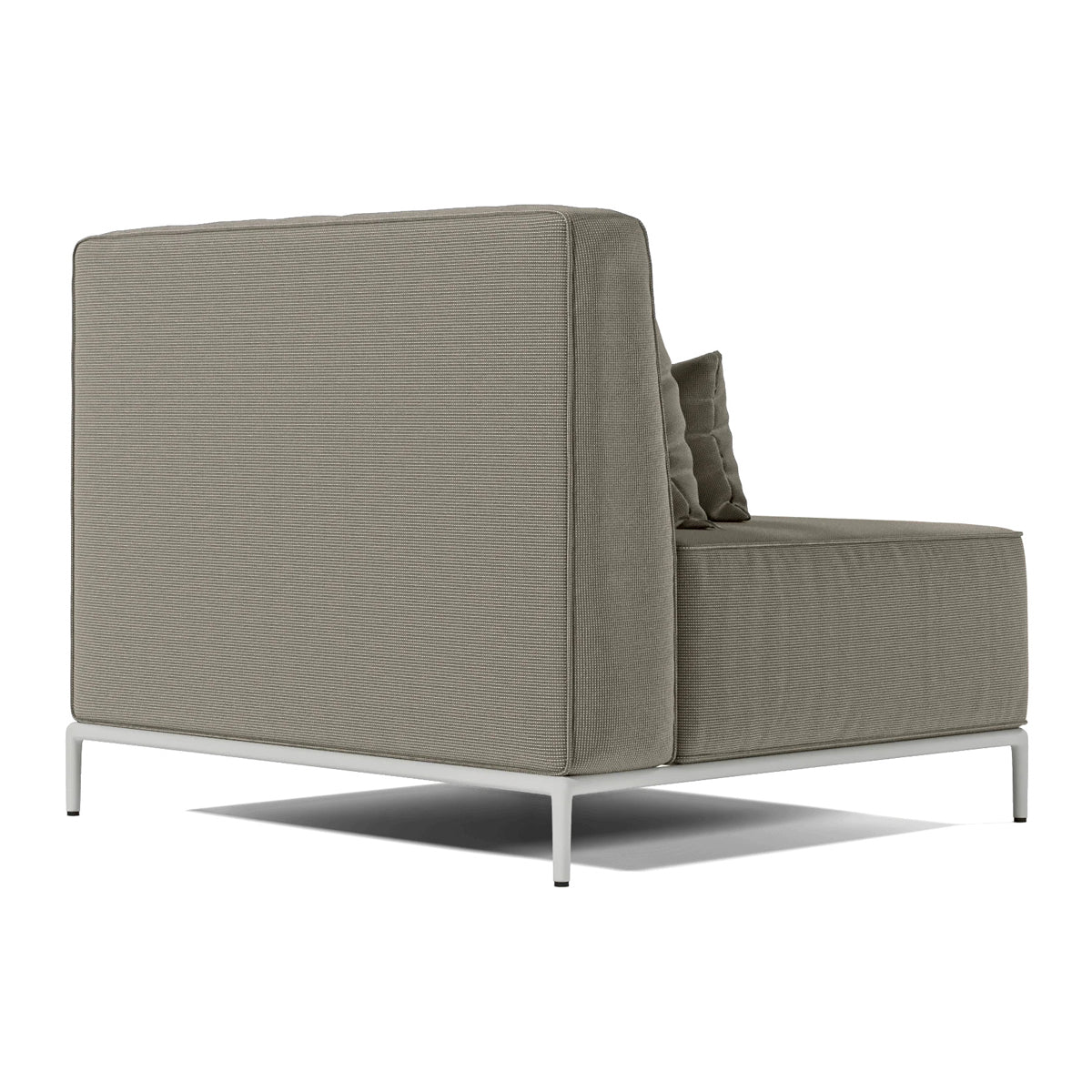 Orien Outdoor Armless Chair by Viesso, showing back view of orien outdoor armless chair in taupe fabric.