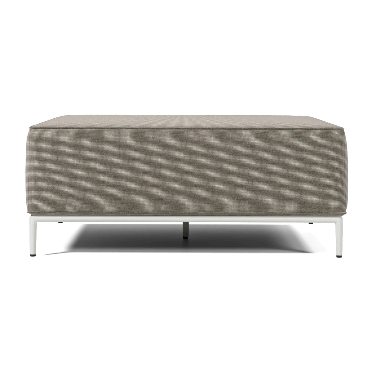 Orien Outdoor Ottoman by Viesso, showing front view of orien outdoor ottoman in taupe fabric.
