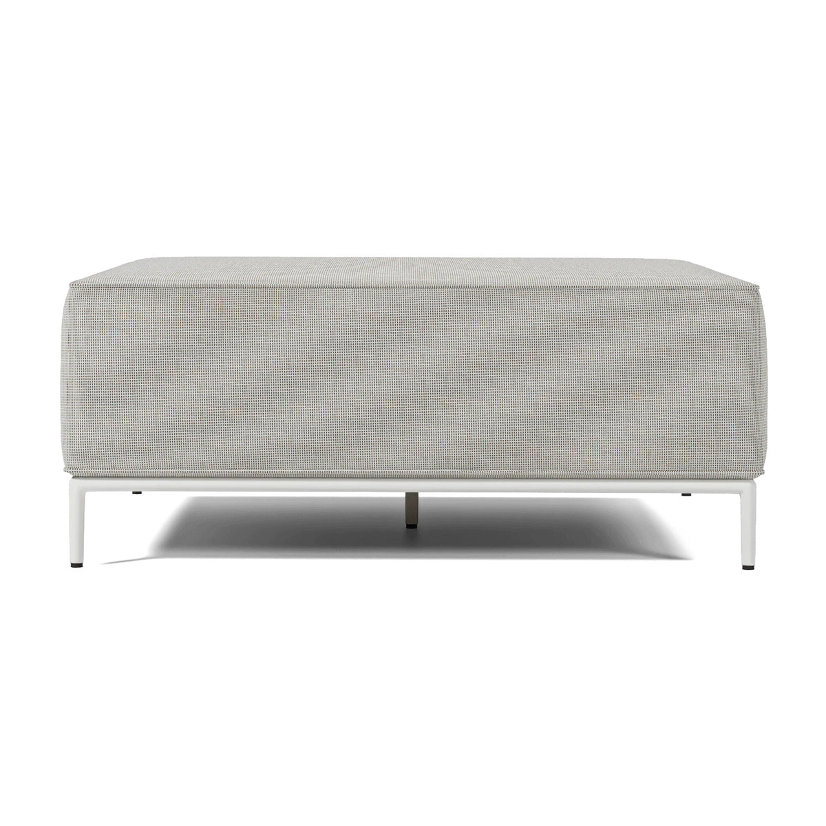 Orien Outdoor Ottoman by Viesso, showing front view of orien outdoor ottoman in cream fabric.