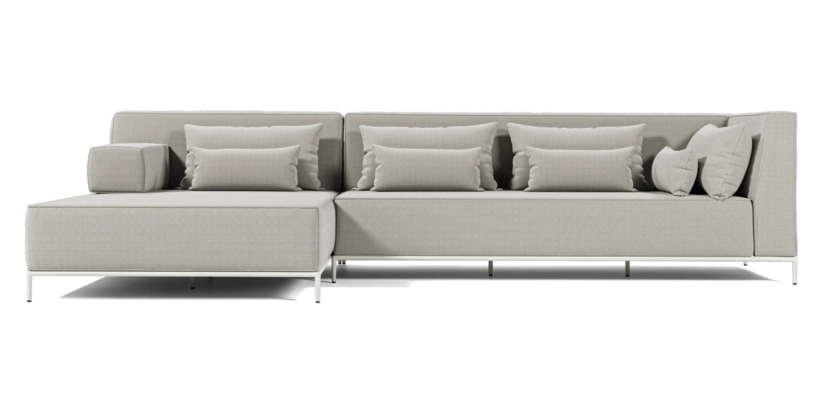 Orien Outdoor Sectional by Viesso, showing front view of orien outdoor sectional in modular sofa 01(left)/cream fabric.