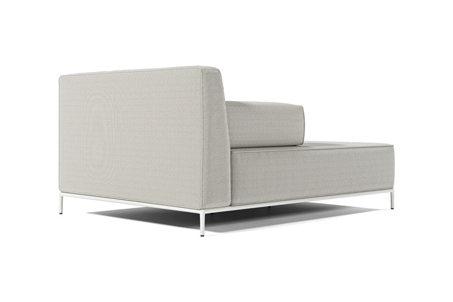 Orien Outdoor Sectional by Viesso, showing back view of orien outdoor sectional in chaise(left)/cream fabric.