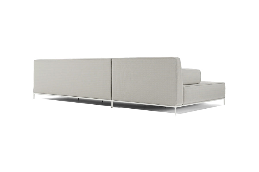 Orien Outdoor Sectional by Viesso, showing back view of orien outdoor sectional in modular sofa 01(right)/cream fabric.