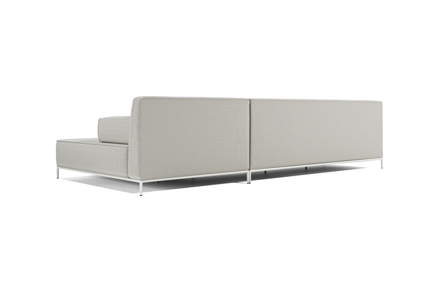 Orien Outdoor Sectional by Viesso, showing back view of orien outdoor sectional in modular sofa 01(left)/cream fabric.