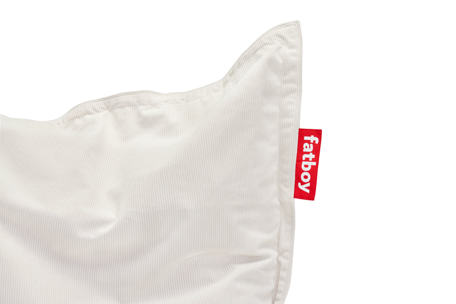Original Slim Recycled Cord Bean Bag by Fatboy, showing closeup view of original slim recycled cord bean bag in cream fabric.