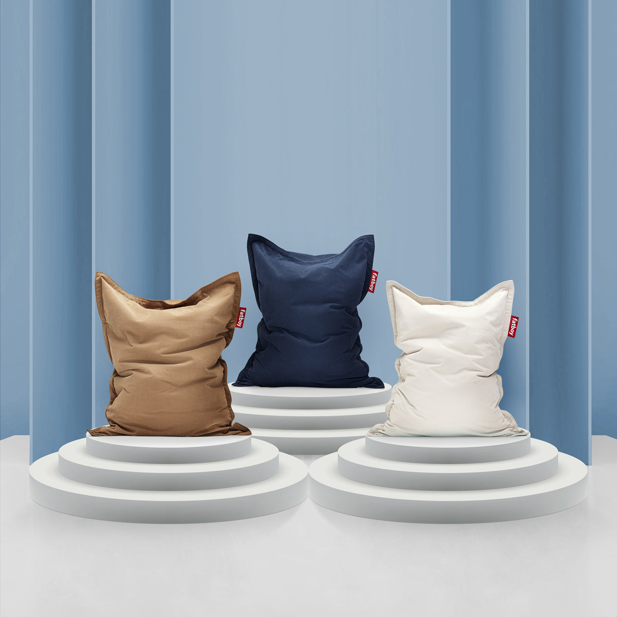 Original Slim Recycled Cord Bean Bag by Fatboy, showing original slim recycled cord bean bags in live shot.