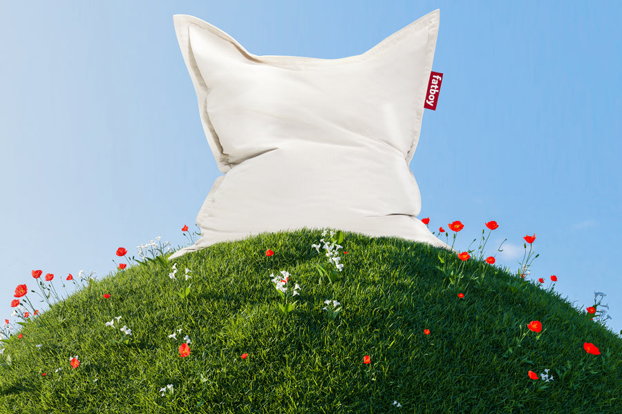 Original Slim Recycled Cord Bean Bag by Fatboy, showing original slim recycled cord bean bag in live shot.