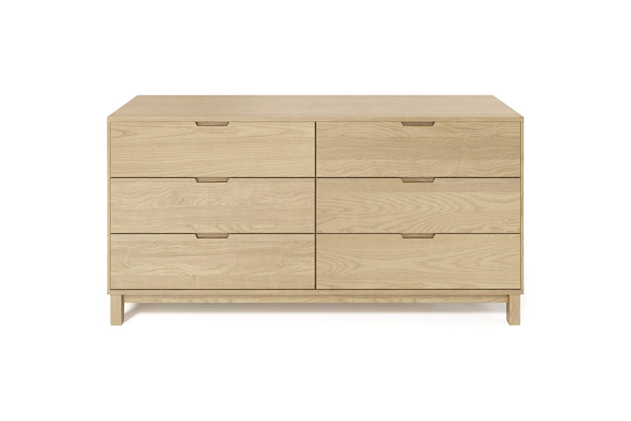 Oslo Dresser by Copeland Furniture, showing front view of oslo dresser in 6 drawers/natural oak.