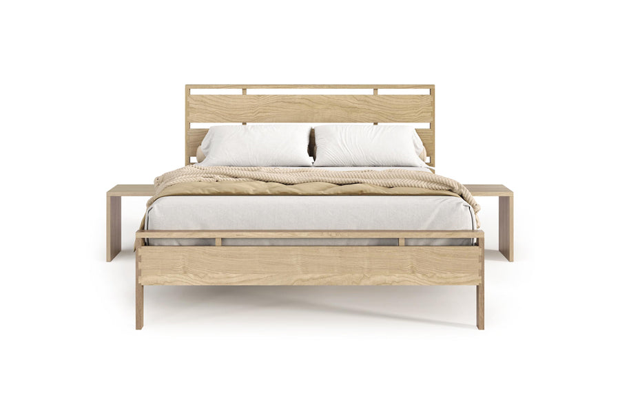 Oslo Nightstand by Copeland Furniture, showing front view of oslo nightstands in shelf (left/right)/natural oak.