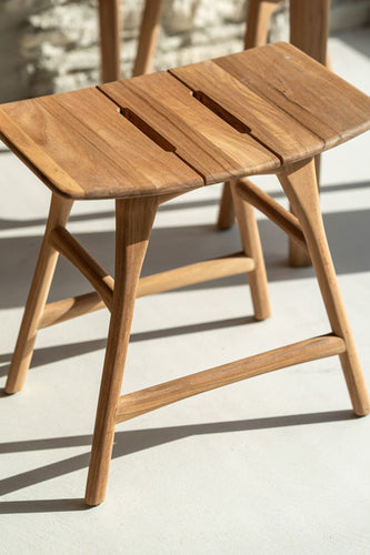Osso Outdoor Stool by Ethnicraft, showing closeup view of osso outdoor stool.
