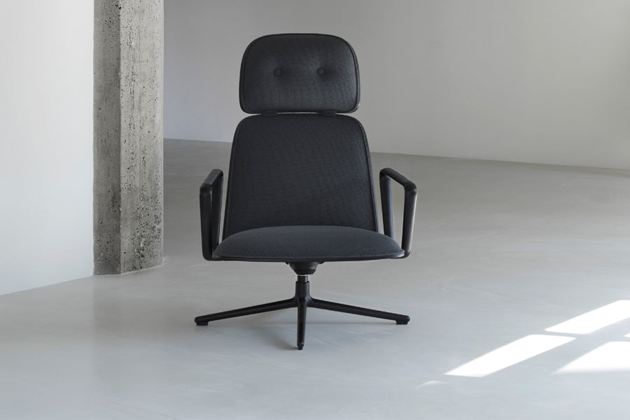 Pad Lounge Swivel Chair by Normann Copenhagen, showing pad lounge swivel chair in live shot.