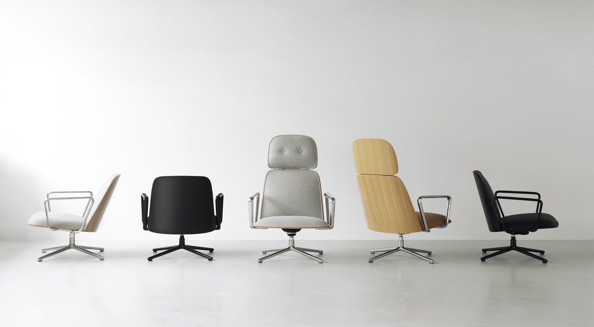 Pad Lounge Swivel Chair by Normann Copenhagen, showing pad lounge swivel chairs in live shot.