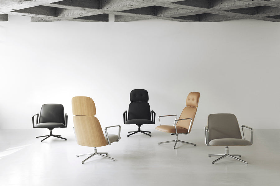 Pad Lounge Swivel Chair by Normann Copenhagen, showing pad lounge swivel chairs in live shot.