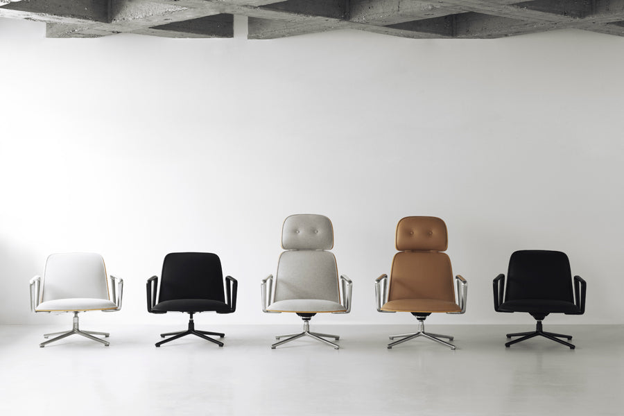 Pad Lounge Swivel Chair by Normann Copenhagen, showing pad lounge swivel chairs in live shot.