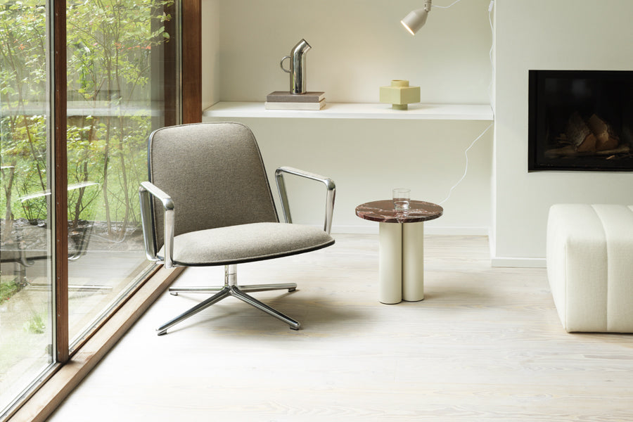 Pad Lounge Swivel Chair by Normann Copenhagen, showing pad lounge swivel chair in live shot.