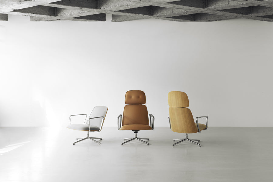 Pad Lounge Swivel Chair by Normann Copenhagen, showing pad lounge swivel chairs in live shot.