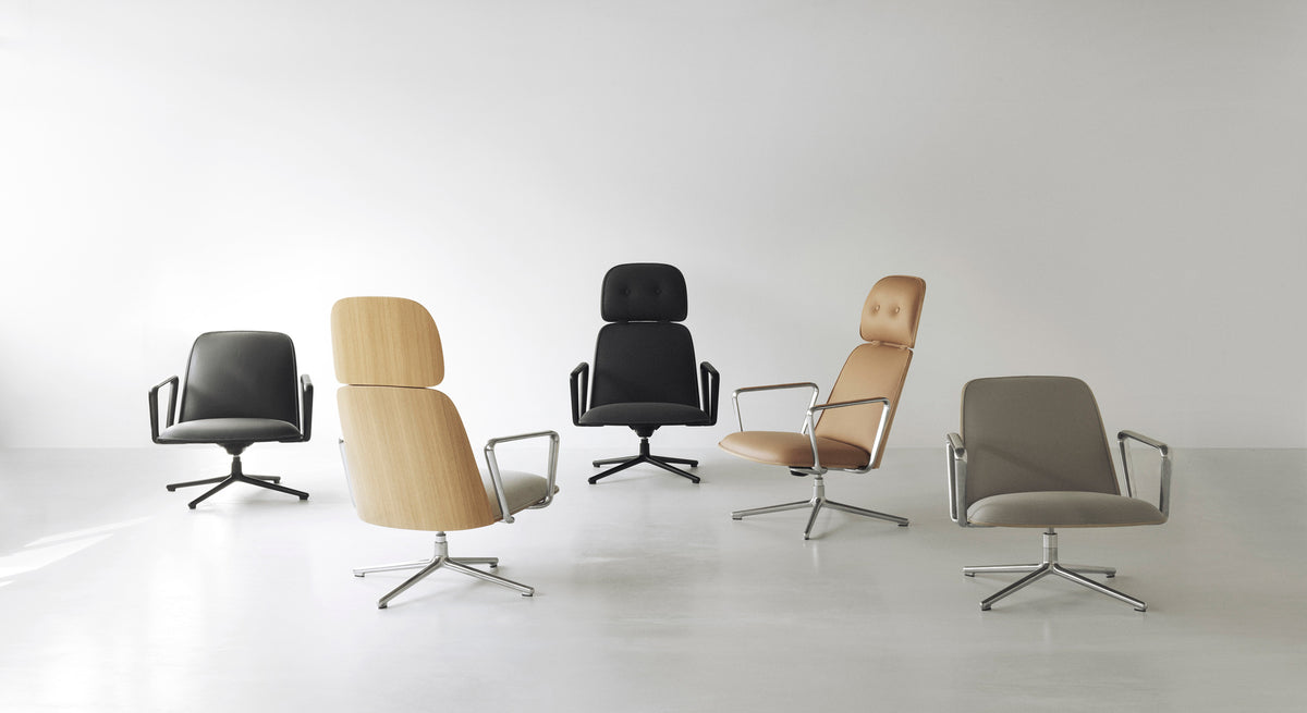Pad Lounge Tilt Swivel Chair by Normann Copenhagen, showing pad lounge tilt swivel chairs in live shot.