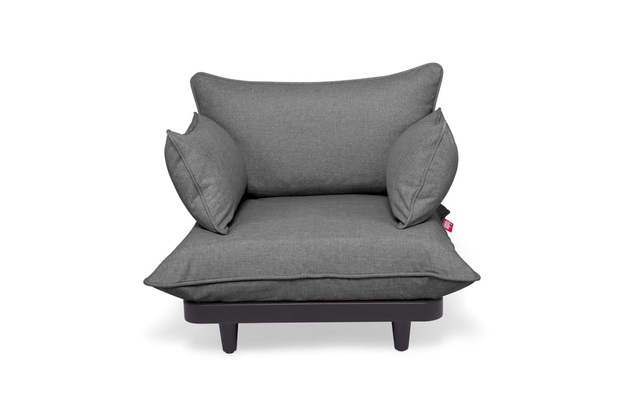 Paletti Lounge Chair by Fatboy, showing front view of paletti lounge chair in rock grey sunbrella fabric.