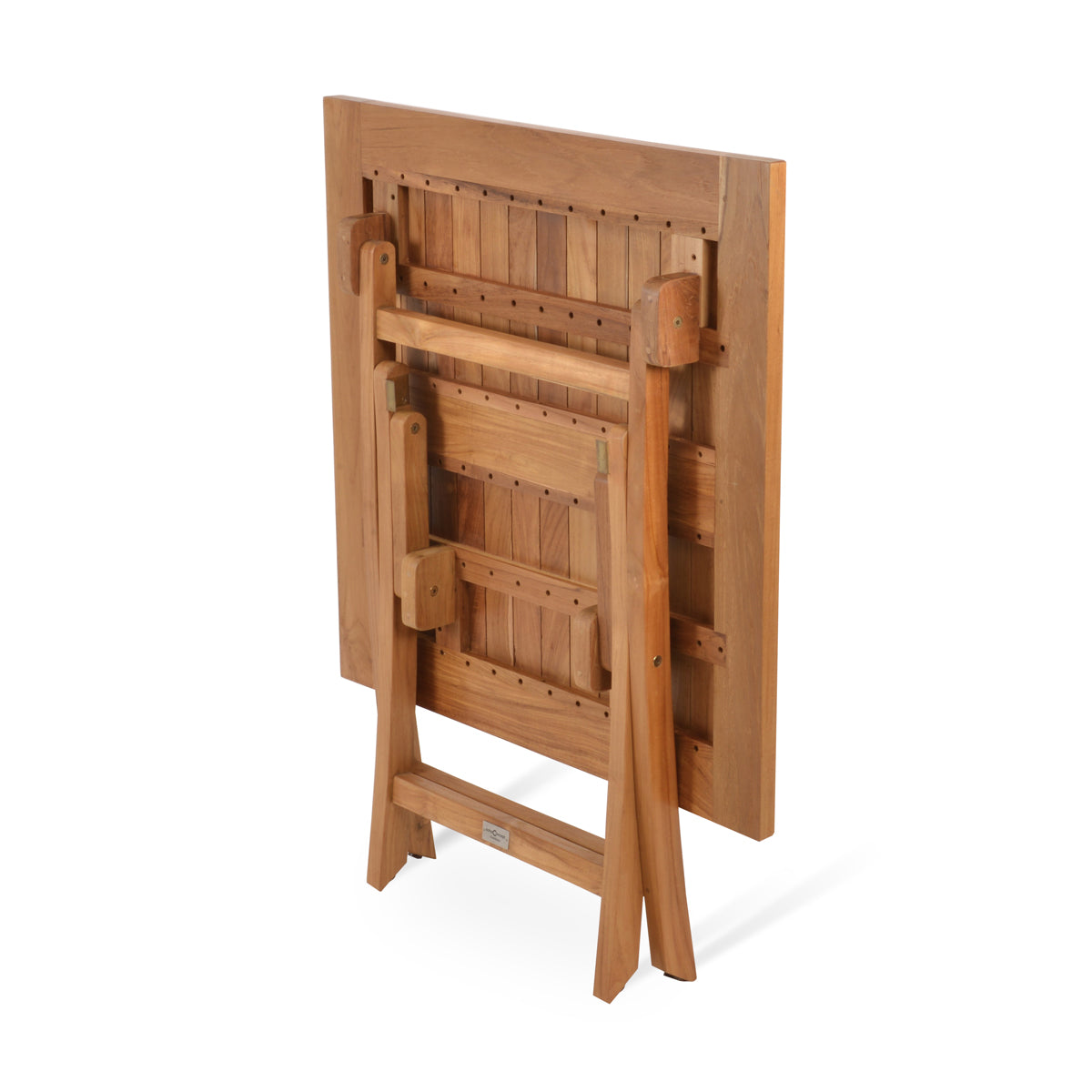 Pamela Folding Dining Table by SohoConcept, showing folded view of pamela folding dining table in square/teak wood.