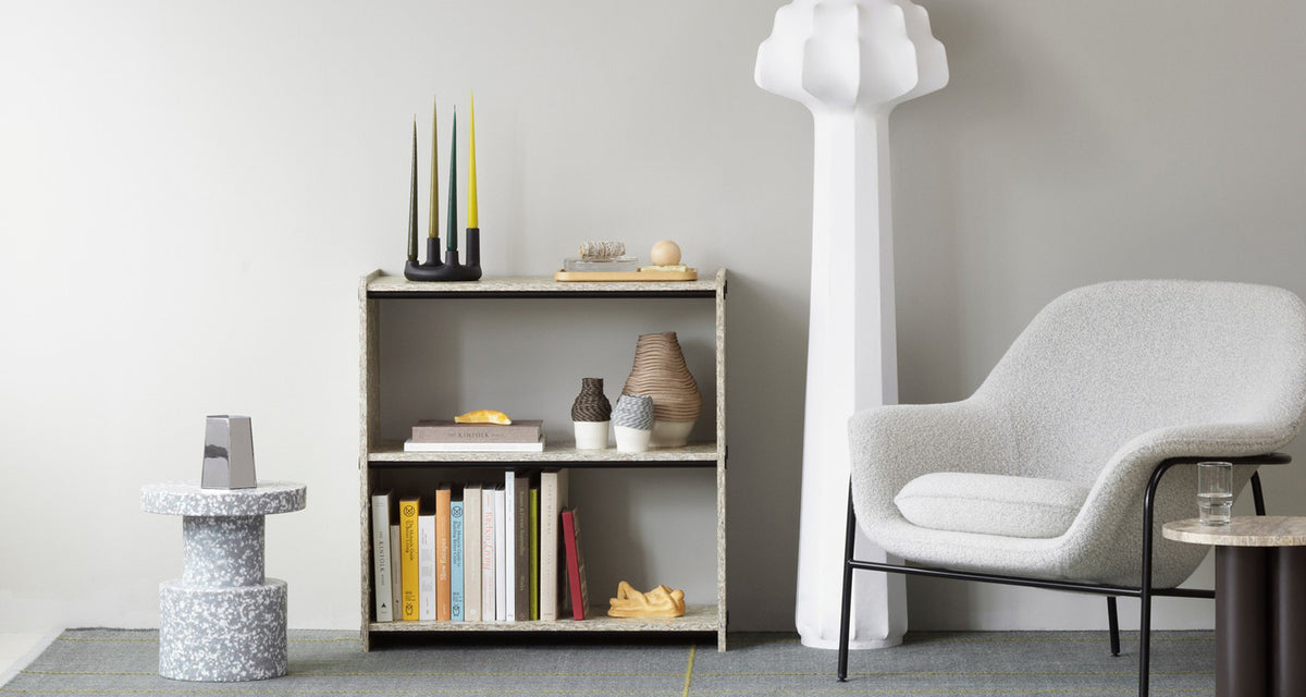 Pap Bookcase by Normann Copenhagen, showing pap bookcase in live shot.