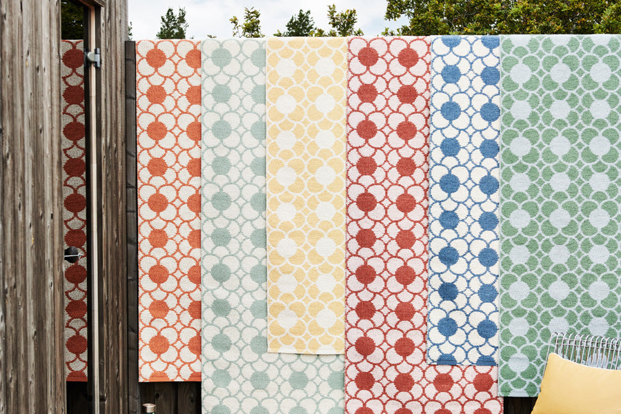 Anya Misty Mint Runner Rug by Pappelina, showing anya misty mint runner rug in live shot.
