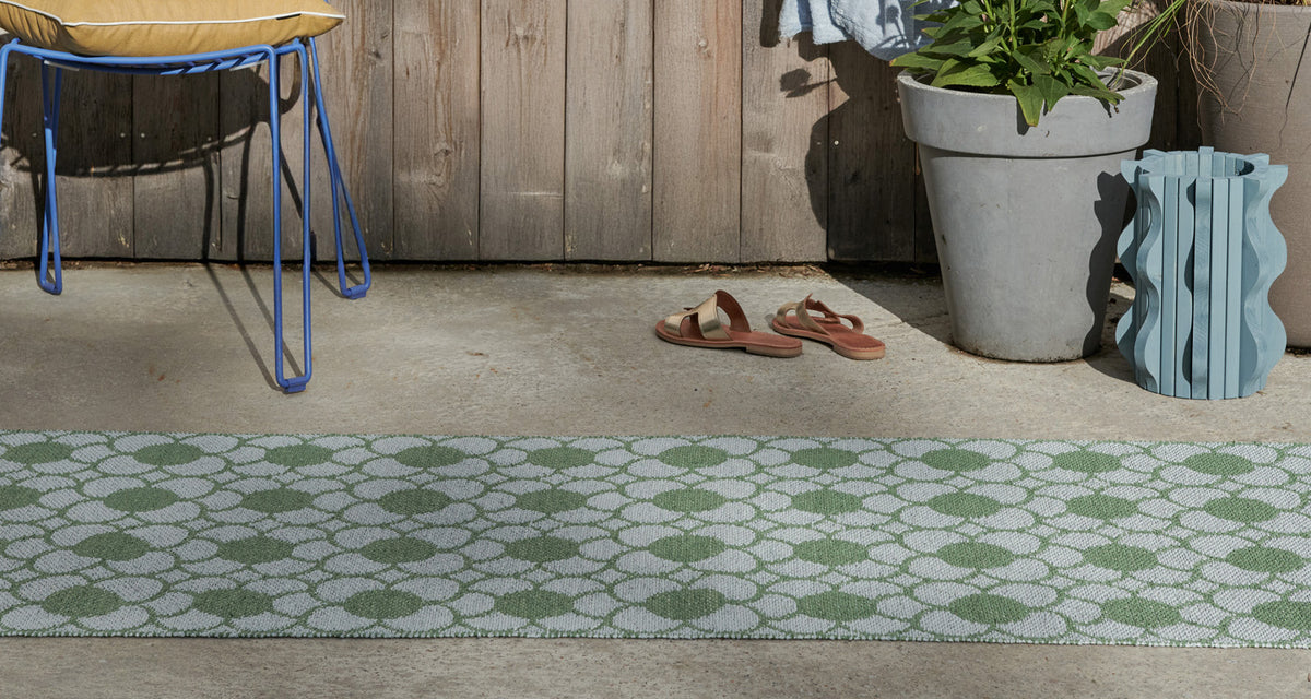 Anya Misty Mint Runner Rug by Pappelina, showing anya misty mint runner rug in live shot.