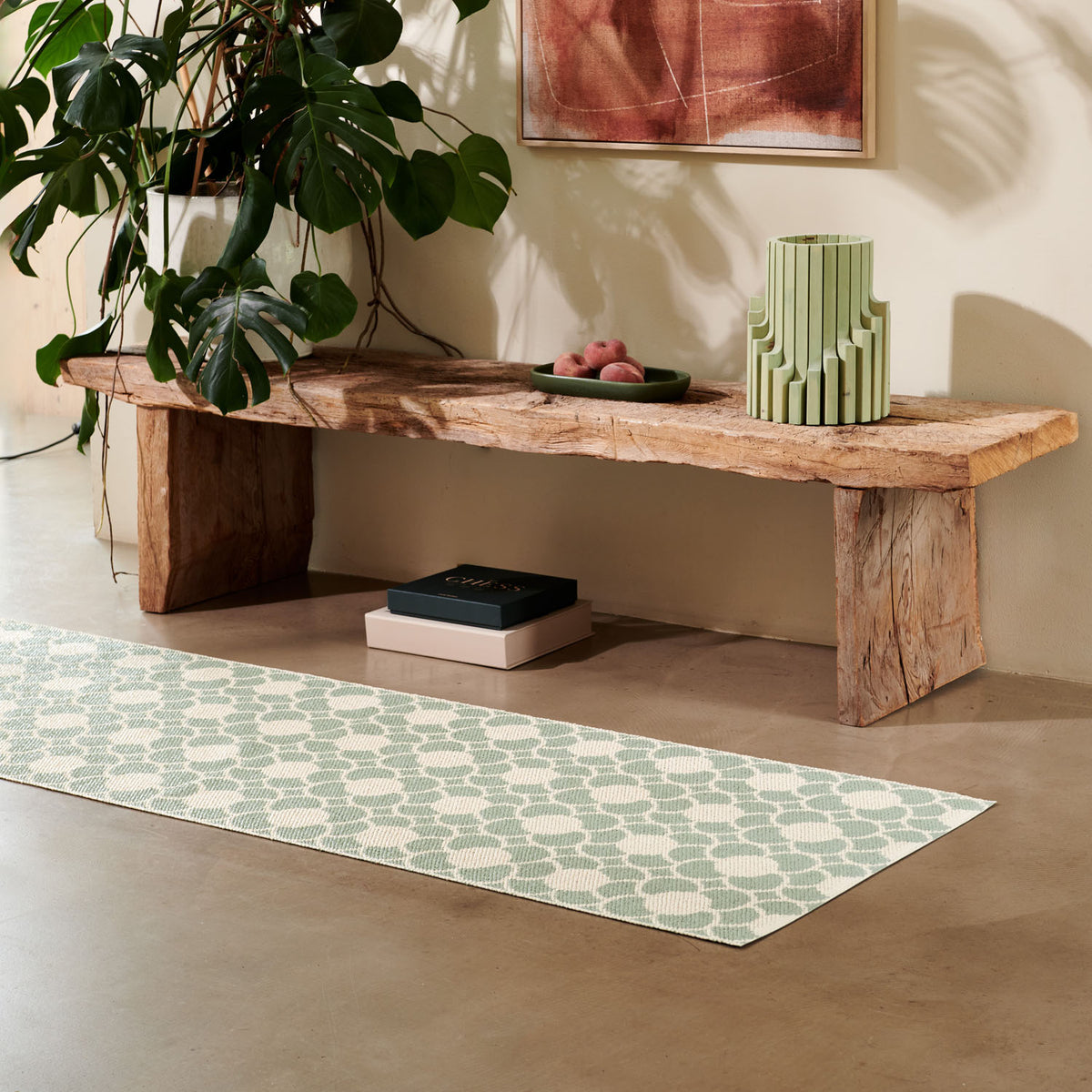 Anya Misty Mint Runner Rug by Pappelina, showing anya misty mint runner rug in live shot.