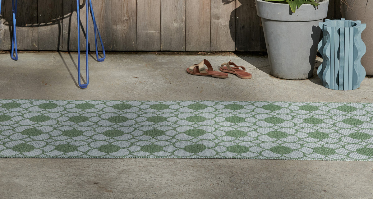 Anya Oregano Runner Rug by Pappelina, showing anya oregano runner rug in live shot.