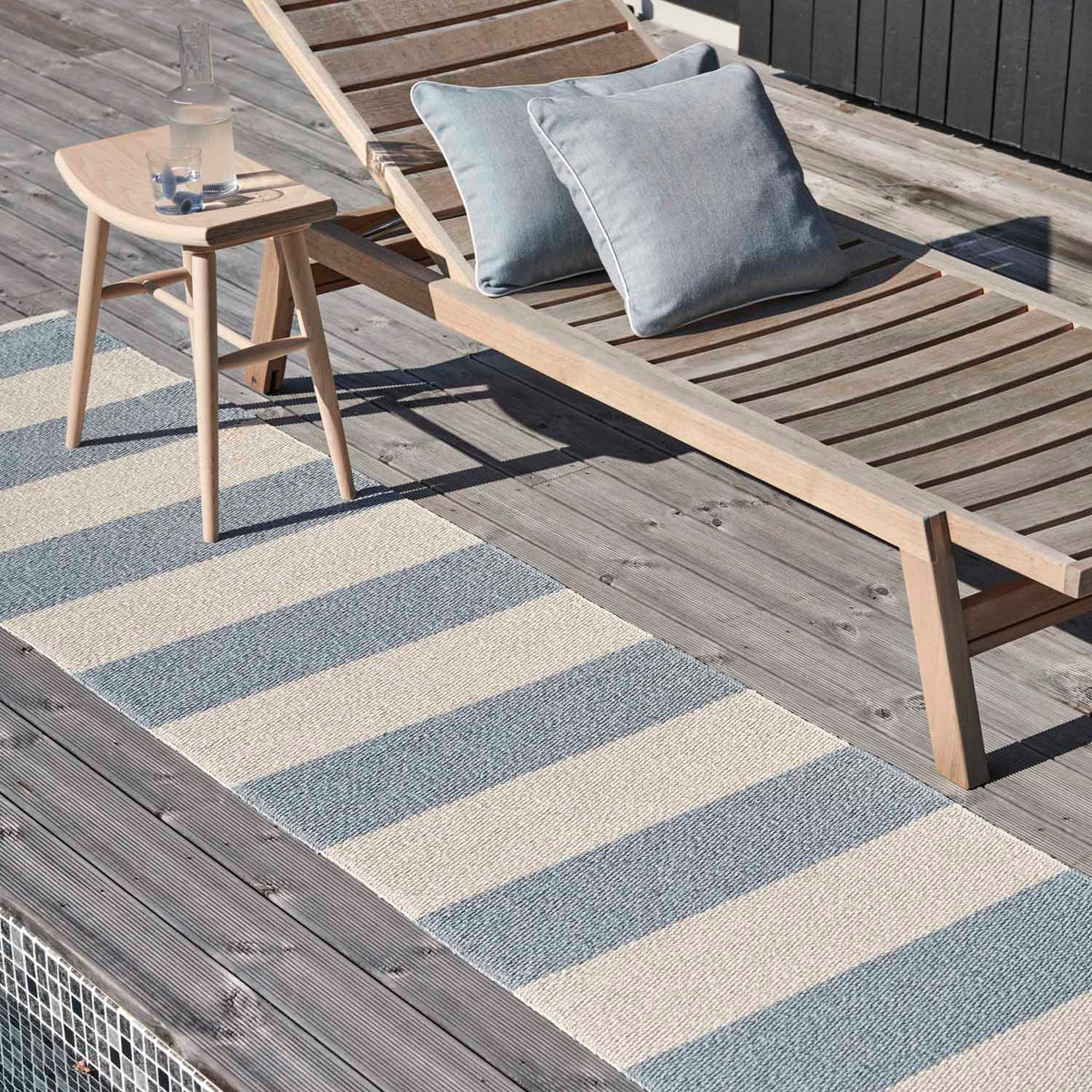 BOB Blue Fog Runner Rug by Pappelina, showing bob blue fog runner rug in live shot.