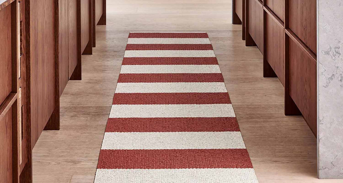BOB Brick Runner Rug by Pappelina, showing bob brick runner rug in live shot.