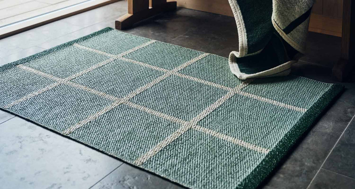 CRISS Beige Runner Rug by Pappelina, showing criss beige runner rug in live shot.