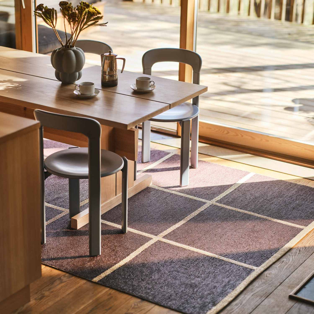 CRISS Beige Runner Rug by Pappelina, showing criss beige runner rug in live shot.