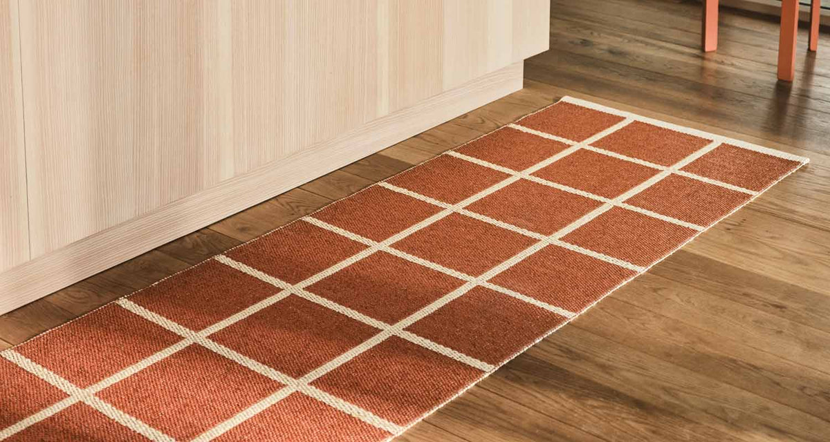 CRISS Brick Runner Rug by Pappelina, showing criss brick runner rug in live shot.