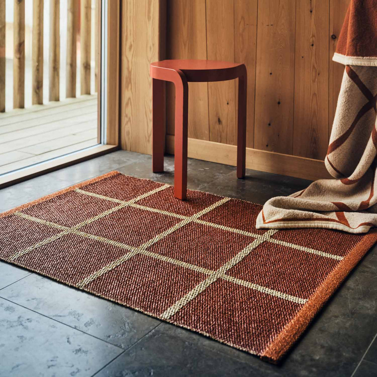 CRISS Brick Runner Rug by Pappelina, showing criss brick runner rug in live shot.