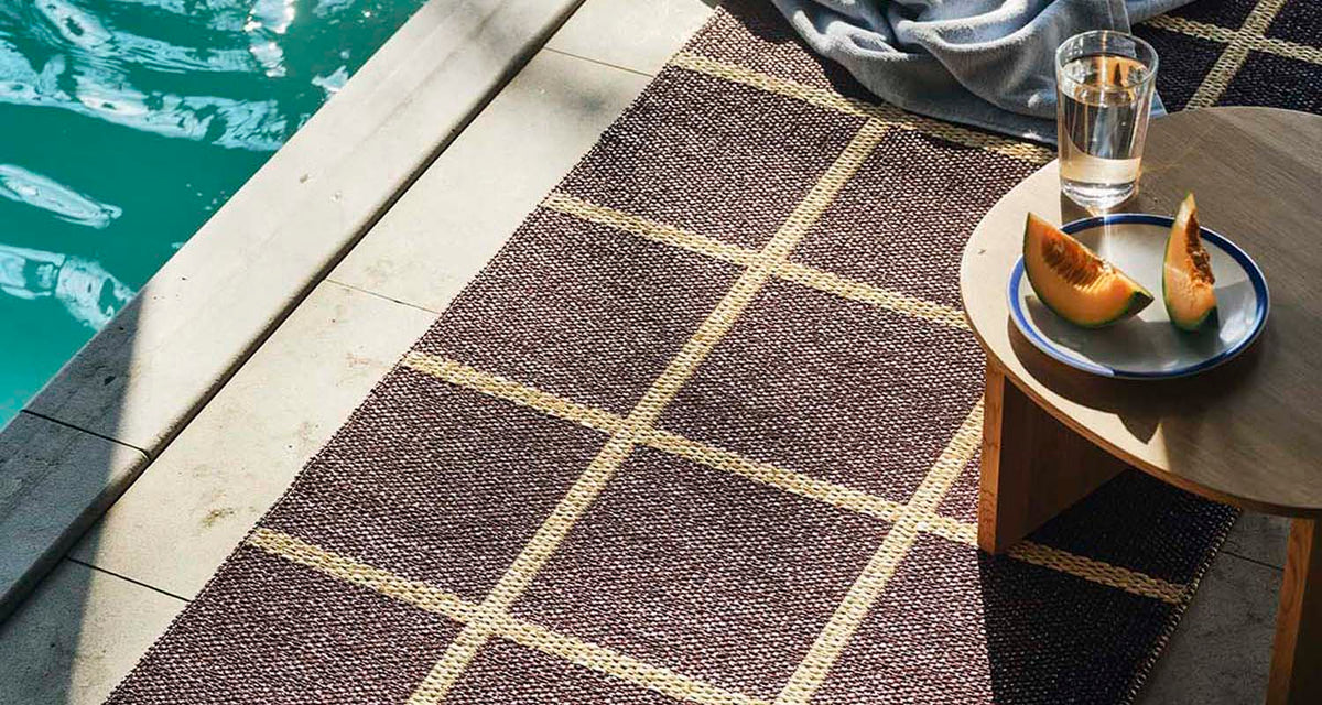 CRISS Burgundy Runner Rug by Pappelina, showing criss burgundy runner rug in live shot.