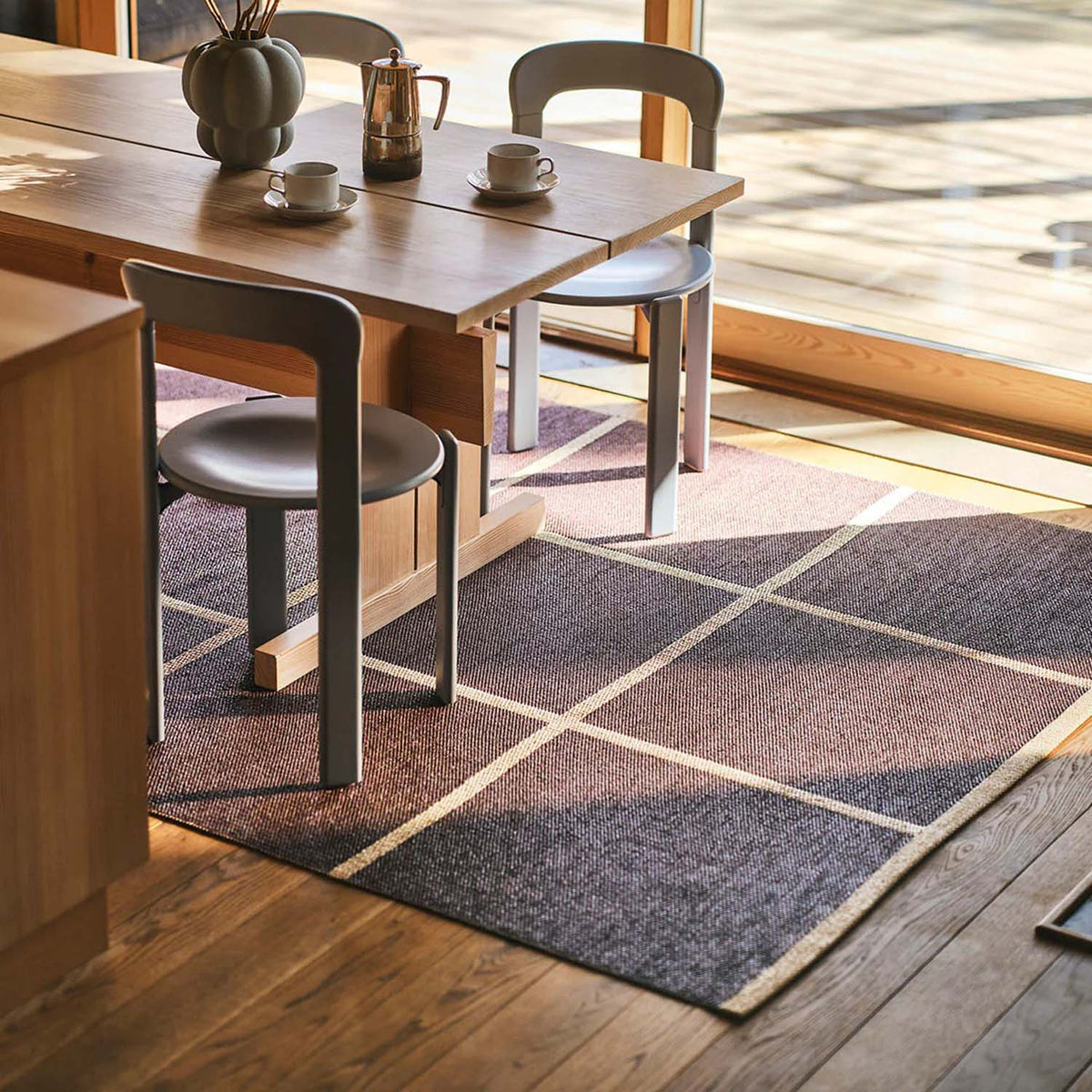 CRISS Burgundy Runner Rug by Pappelina, showing criss burgundy runner rug in live shot.