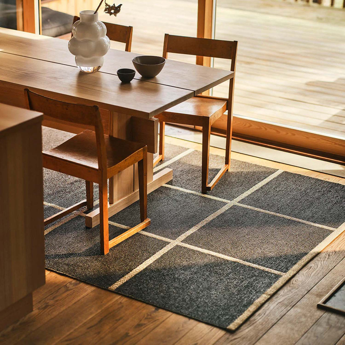 CRISS Dark Brown Runner Rug by Pappelina, showing criss dark brown runner rug in live shot.