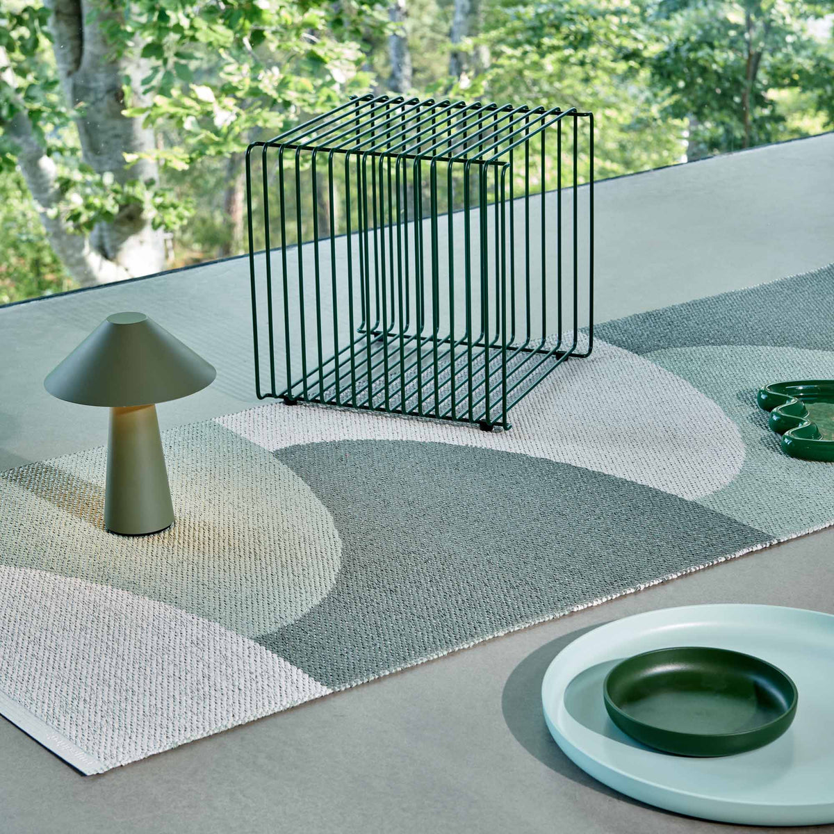Hill Army Runner Rug by Pappelina, showing hill army runner rug in live shot.