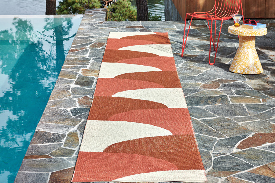 Hill Ochre Runner Rug by Pappelina, showing hill ochre runner rug in live shot.