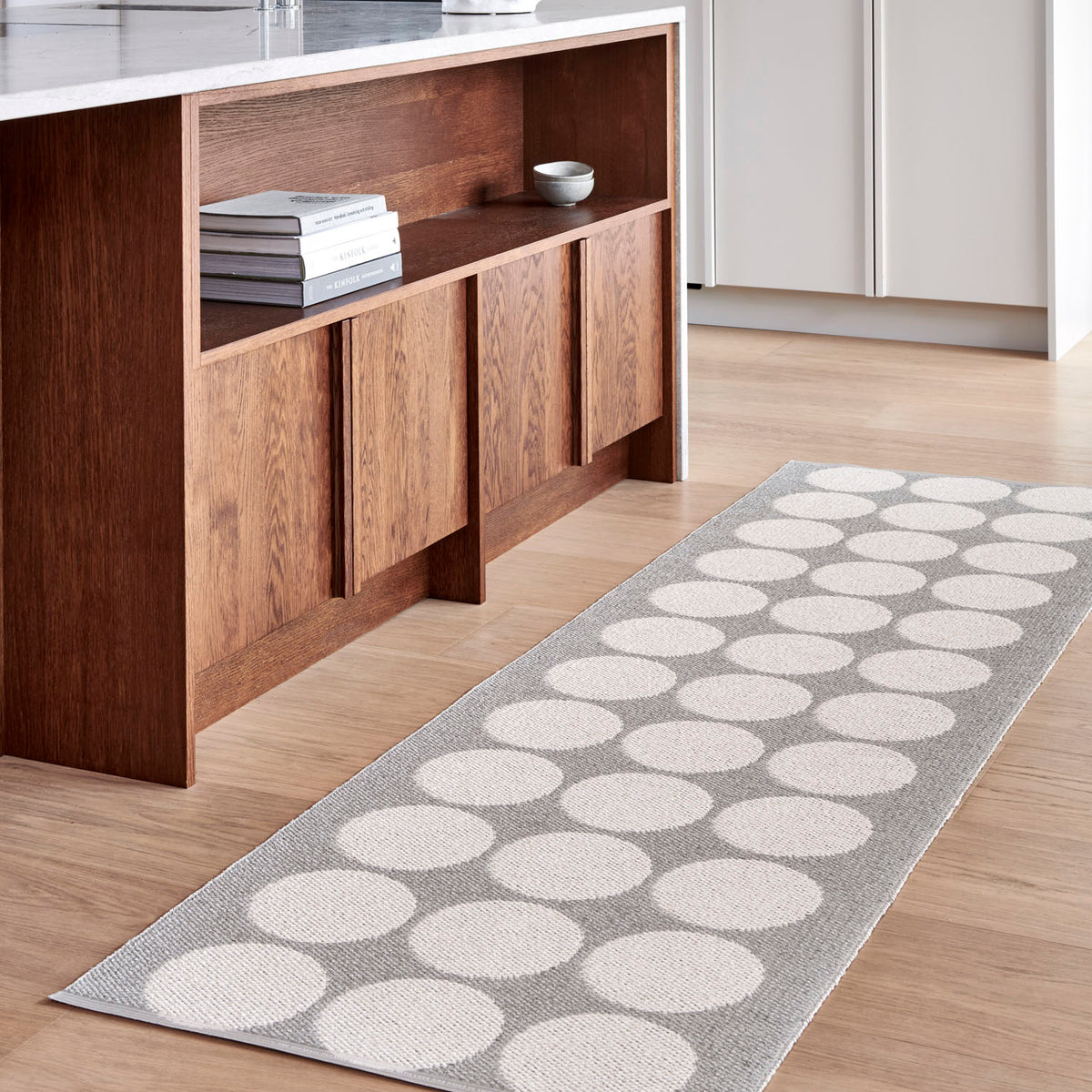Hugo Vanilla Runner Rug by Pappelina, showing hugo vanilla runner rug in live shot.