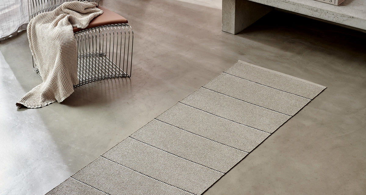 Lea Linen Runner Rug by Pappelina, showing lea linen runner rug in live shot.