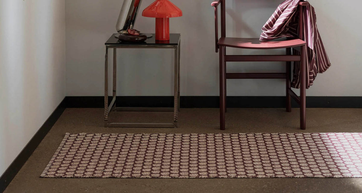 MIMI Burgundy Runner Rug by Pappelina, showing mimi burgundy runner rug in live shot.